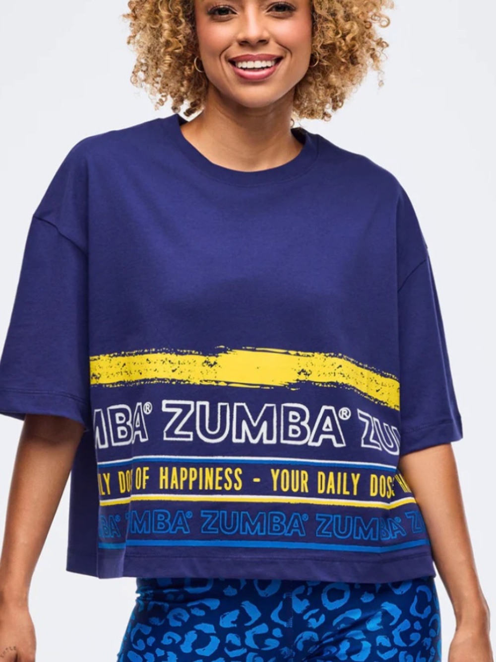 Zumba Fitness Navy Blue Boxy Tee with Yellow Accent